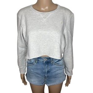 Champion Gray Oversized Crewneck Long Sleeve Cutoff Cropped Pullover Sweatshirt
